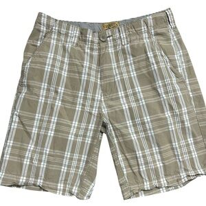Cremieux Men’s Chino Flat-Front Shorts 32 Beige Plaid Preppy / Travel‎